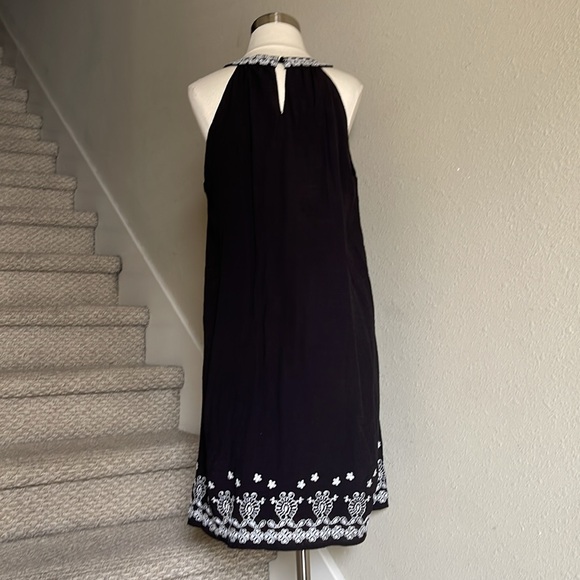 THML Sz L Black with White Embroidery Vittoria Halter Dress - Picture 4 of 14